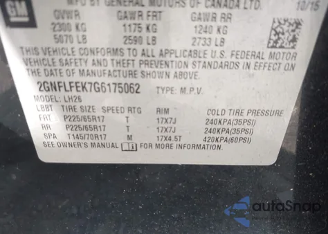 2016 Chevrolet Equinox Lt z USA, uszkodzony, nr VIN 2GNFLFEK7G6175062